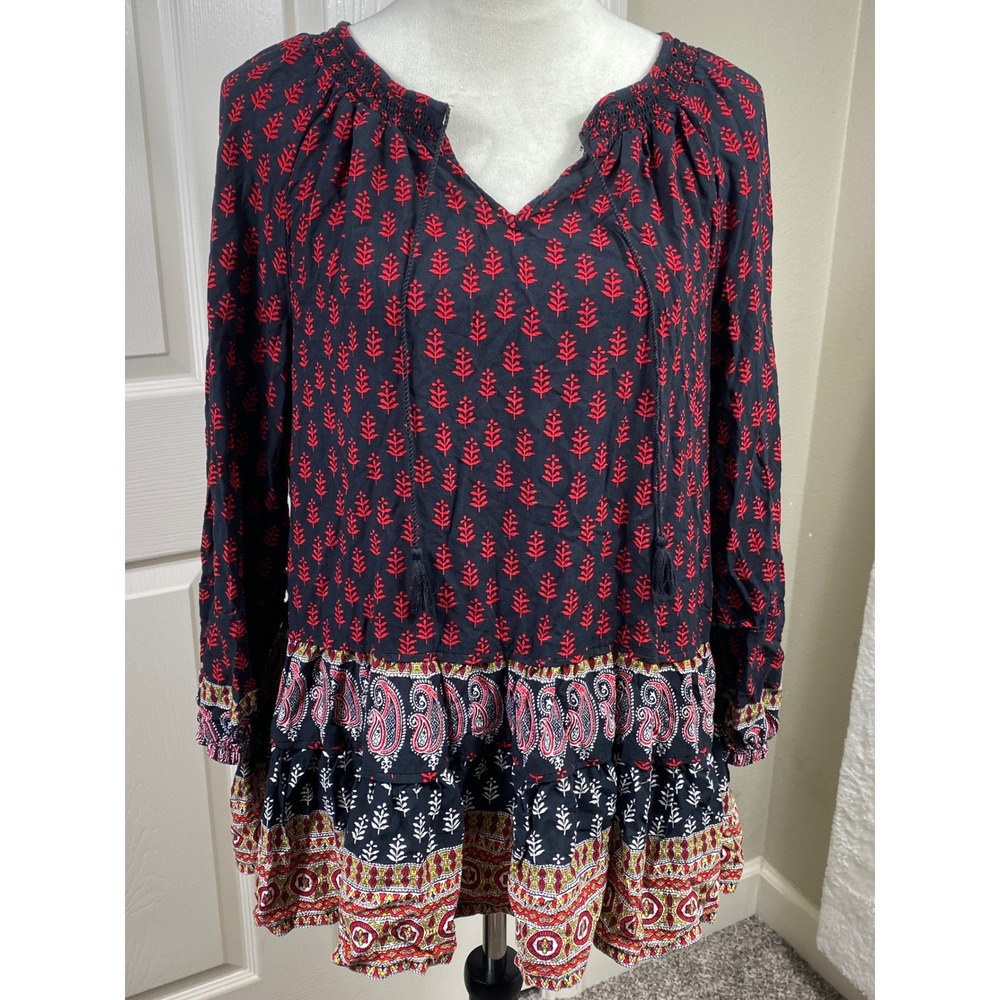 Beachlunchlounge Women's‎ Tunic Dress Small L/Sleeve Paisley Print Boho Festival